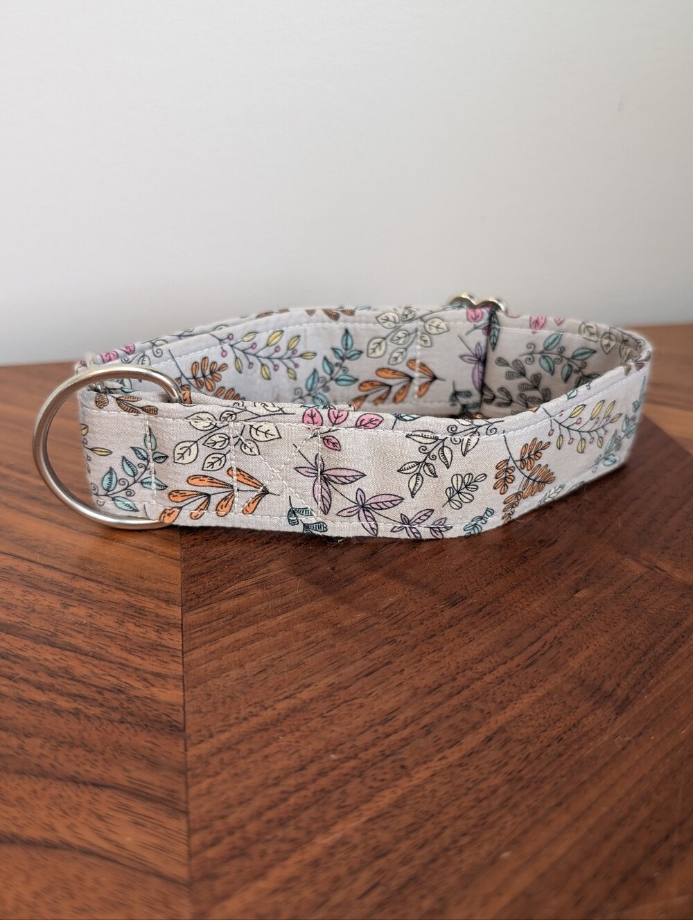 Handmade 1.5" Slip-On Dog Collar | Floral Botanical Print | Adjustable 10"-19"